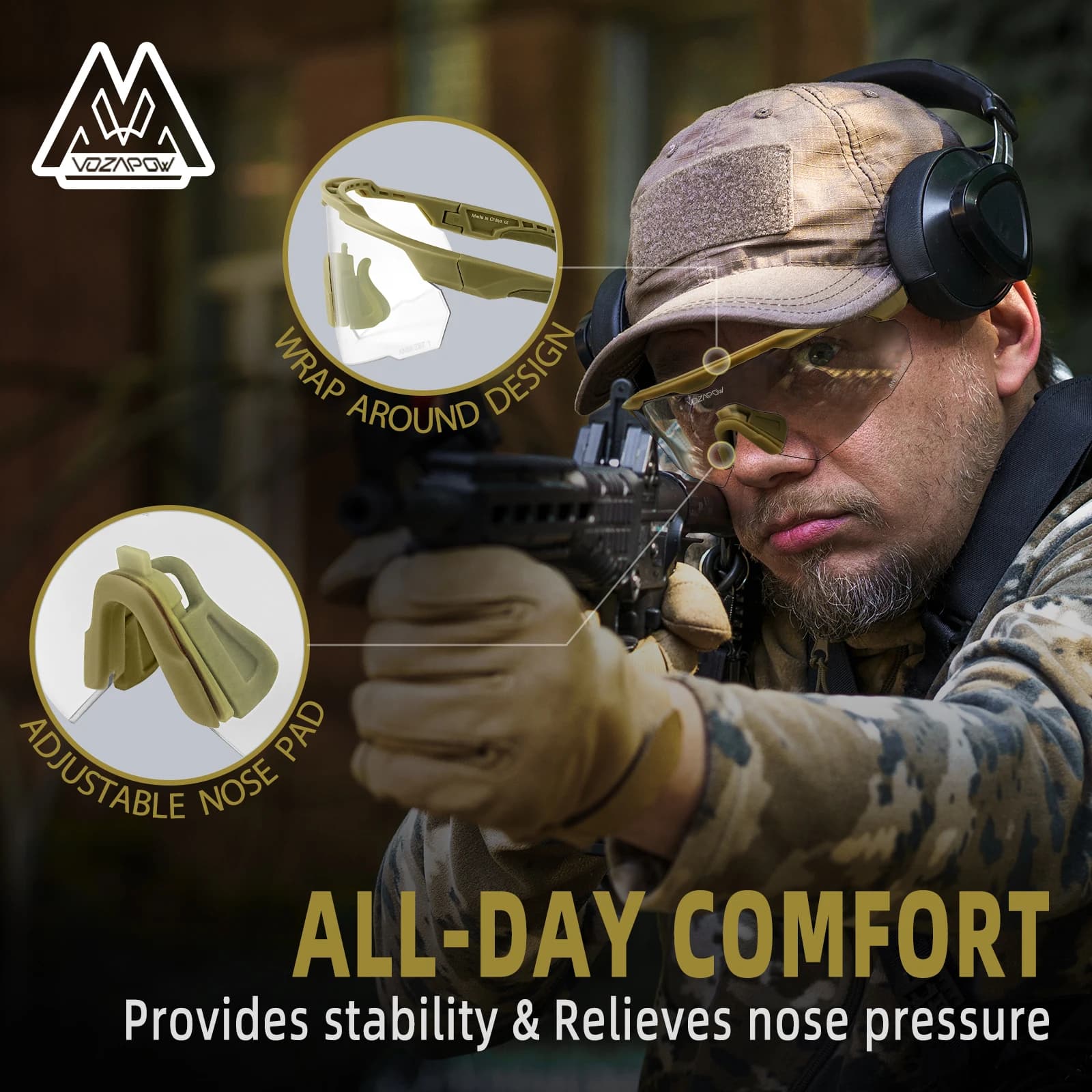 Lunettes de tir professionnelles UV400 pour pêche et montagne - Certification ANSI Z87.1 anti-buée