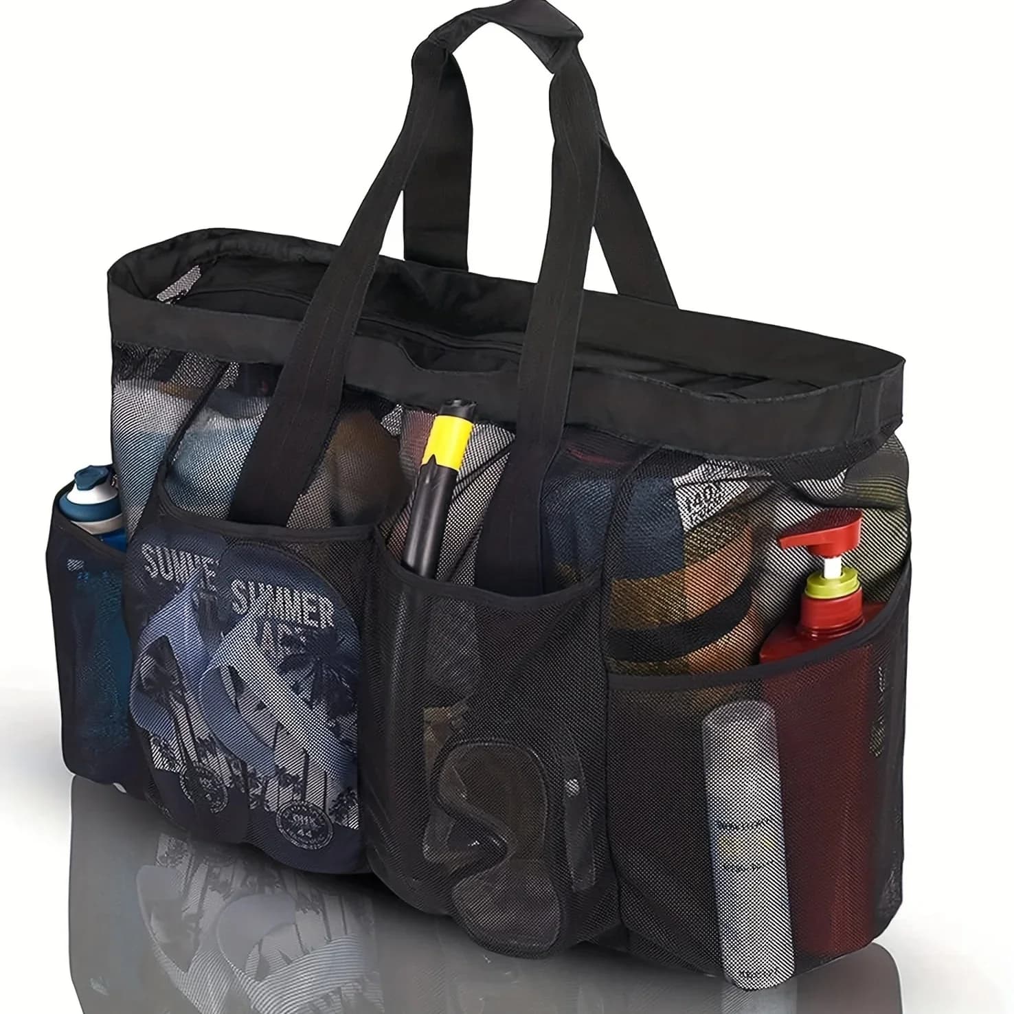 Grand sac de plage filet respirant avec fermeture éclair - Organisateur pêche plage grande capacité portable