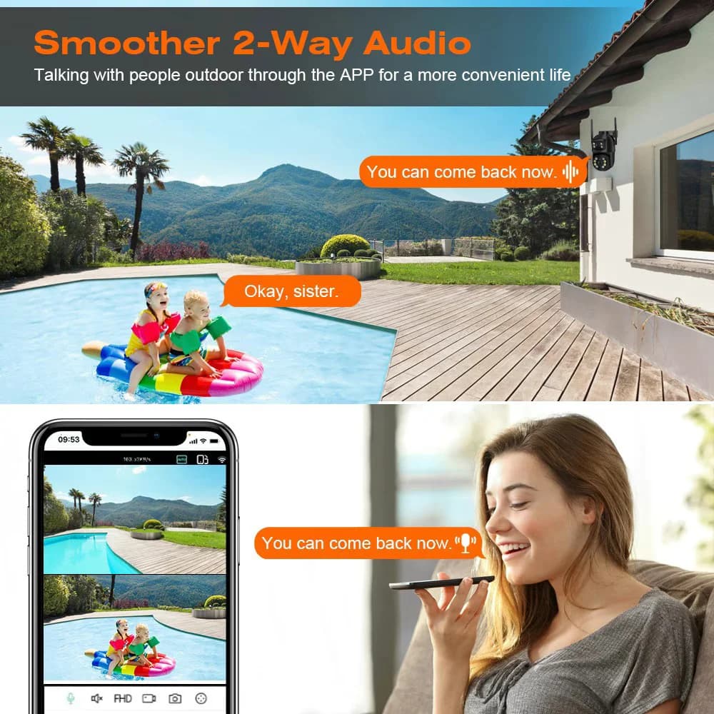 Caméra de sécurité extérieure 8MP 4K PTZ WiFi avec double objectif et détection IA humaine