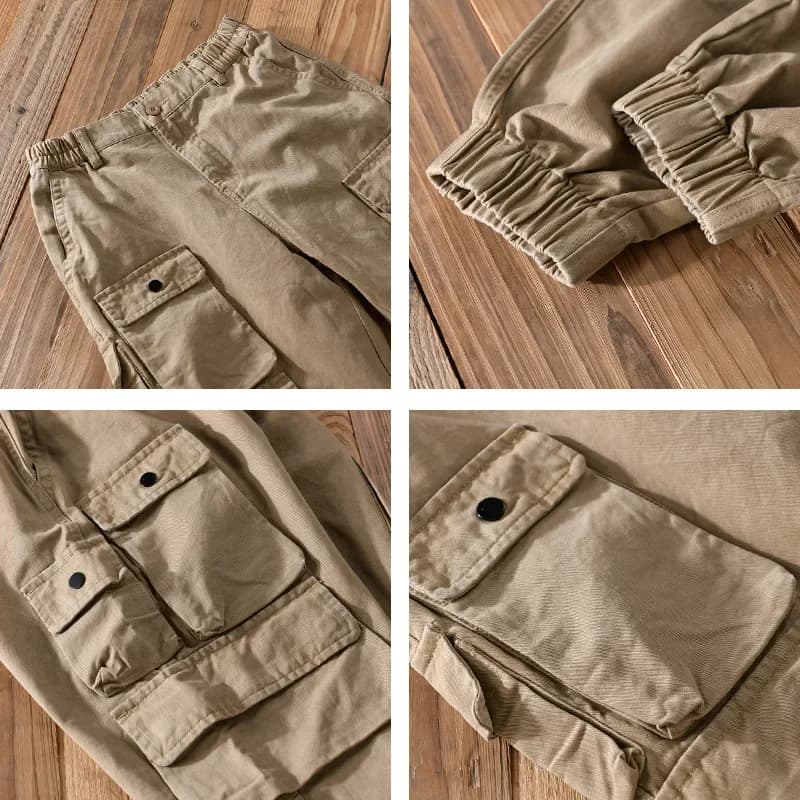 Pantalon cargo rétro 100% coton printemps automne - Pêche streetwear loose jogger homme vêtement décontracté