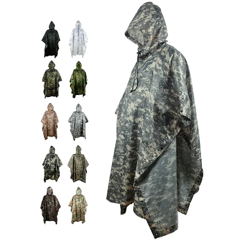 Poncho pluie camouflage jungle respirant PU - Imperméable pêche tropicale observation oiseaux randonnée