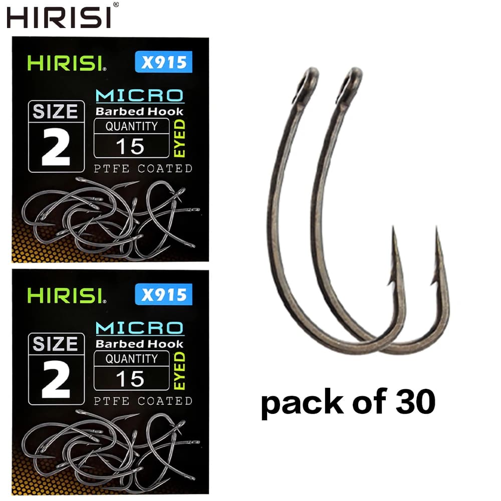 Hameçons carpe Hirisi 30x micro-barbe acier haute teneur en carbone, avec œillet et revêtement PTFE anti-corrosion