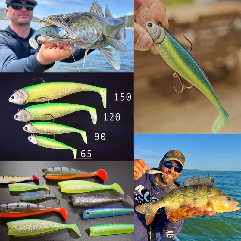 Leurre Souple NITRO SHAD 65 90 120 150 avec Tête Plombée pour le Bar, le Brochet