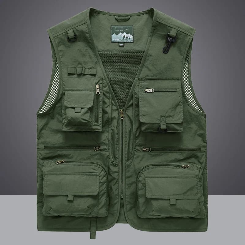Veste sans manches pêche et randonnée été homme 7XL avec 14 poches cargo et mesh respirant