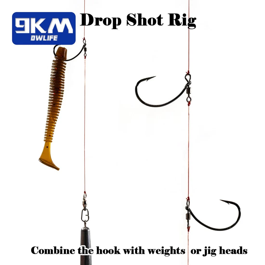 Hameçons Drop Shot pêche carnassiers - Crochets in-line avec émerillon pour vers 25-100 pièces acier carbone