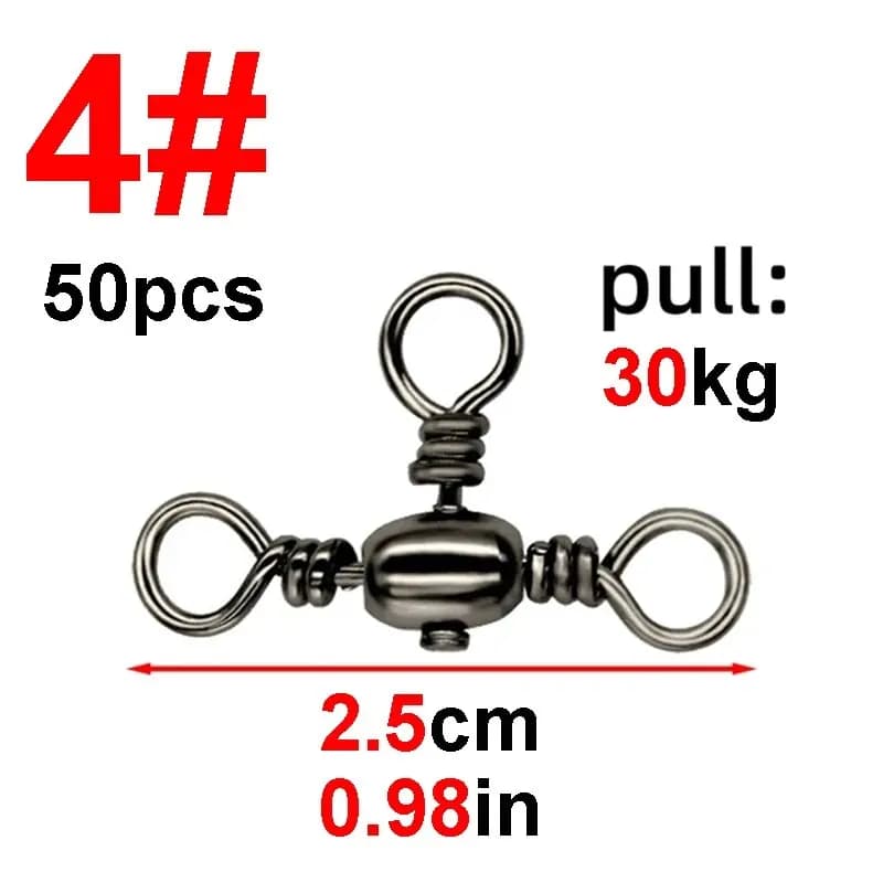 Lot de 50 connecteurs triple brins en nickel noir pour pêche, émerillons T et séparateur de ligne