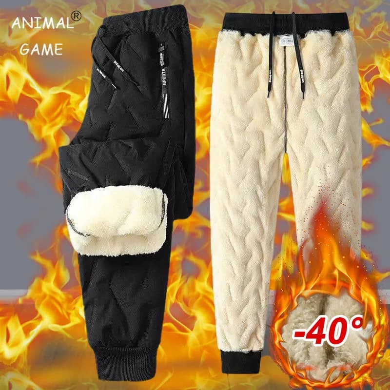 Pantalon jogging laine mouton homme hiver épais pour pêche par grand vent froid