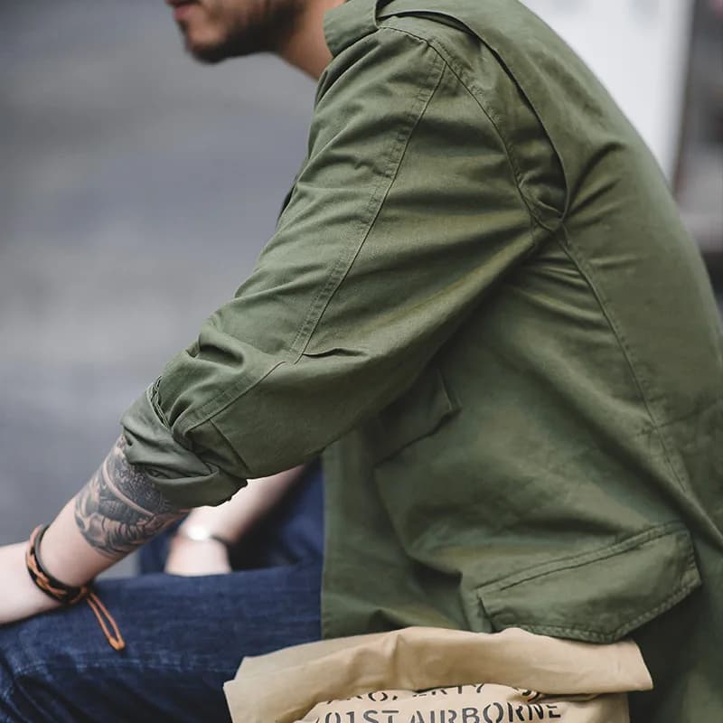 Veste militaire vintage M65 Maden pour hommes - Field jacket verte coupe-vent casual avec poches