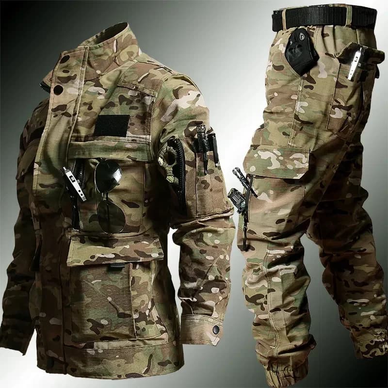 Uniforme camouflage war games pêche tactique veste salopette multi-poches training CS 2 pièces