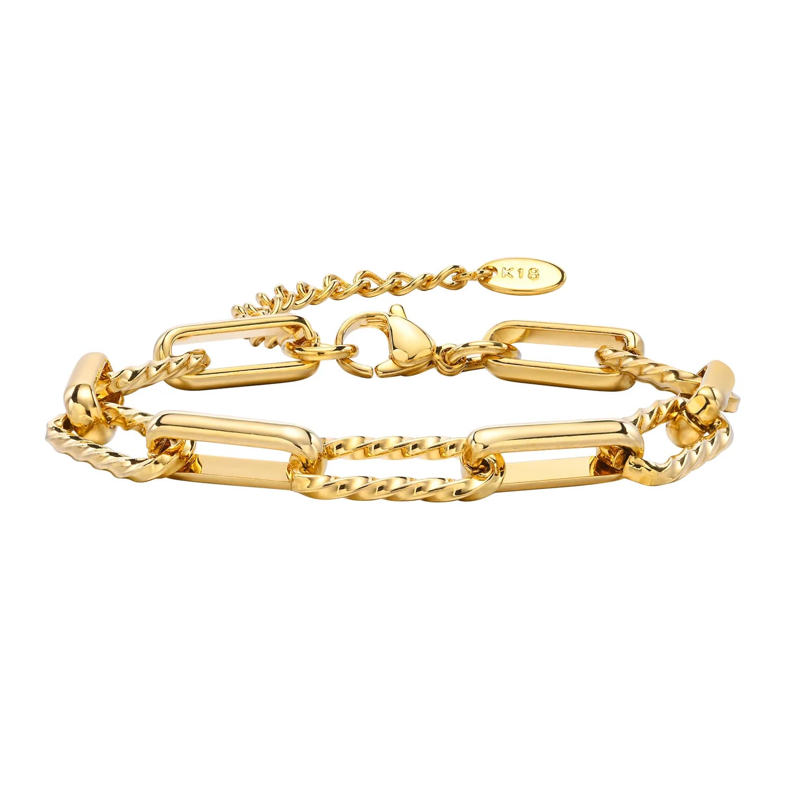 Bracelet chaîne acier inoxydable doré 18K - Twist paperclip ajustable bijou pêche tendance