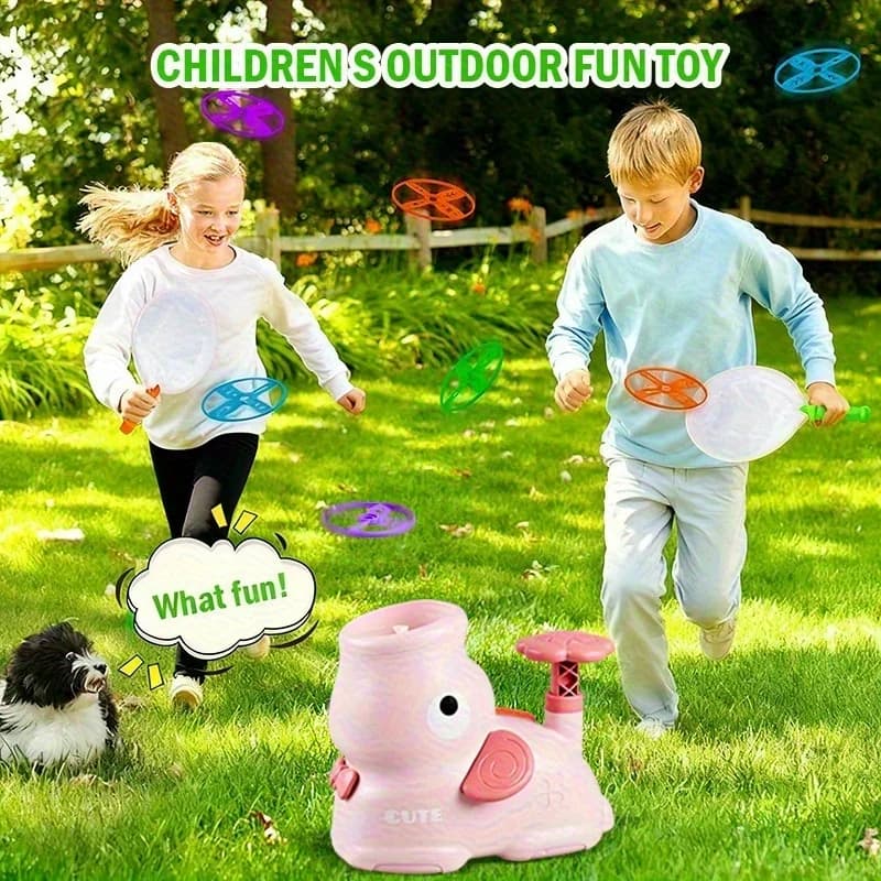 Lanceur soucoupe volante éléphant rose pour enfants - Jeu extérieur durable parc jardin jouet