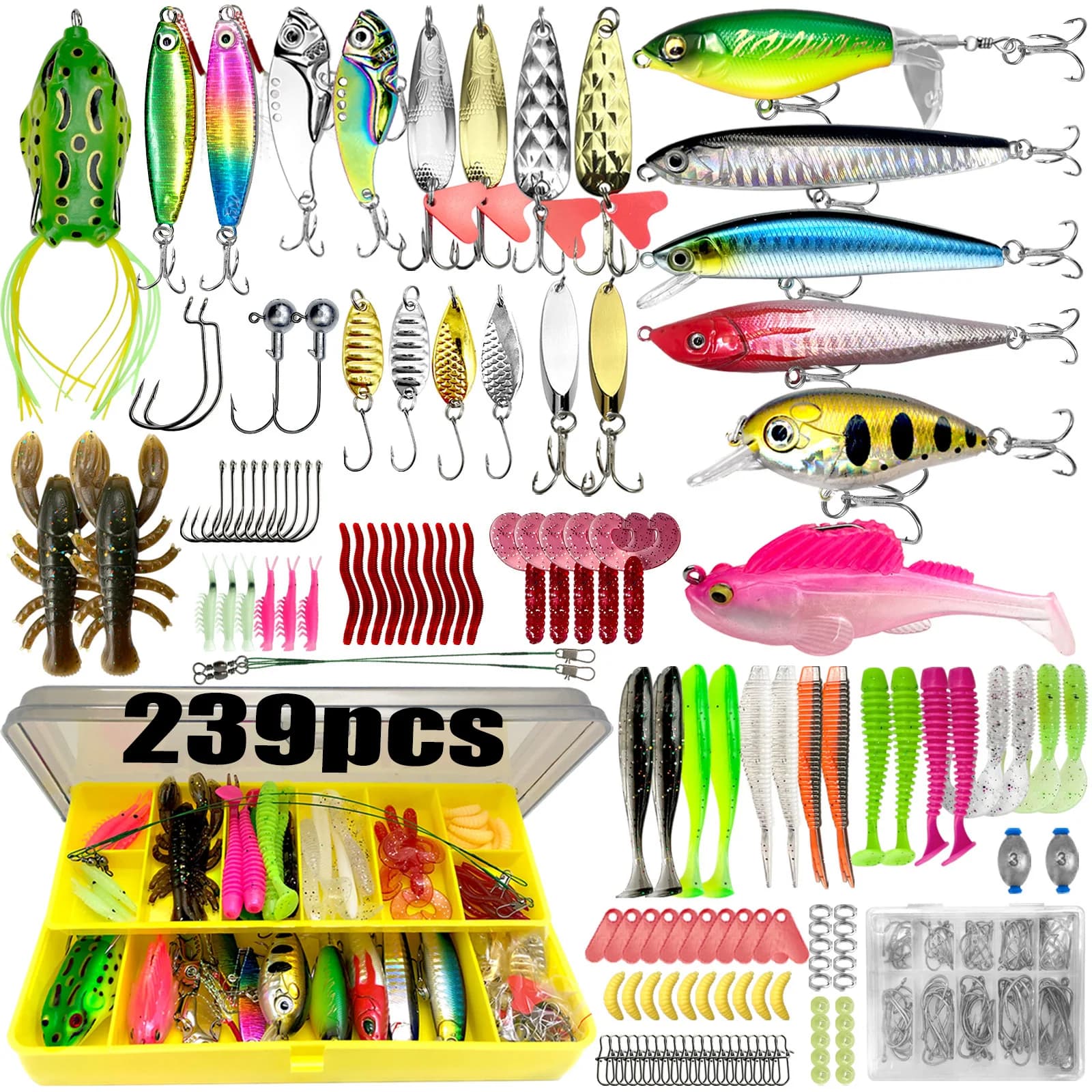 Kit pêche 83 à 409 pièces - Ensemble leurres truite brochet bar - Boîte rangement complète