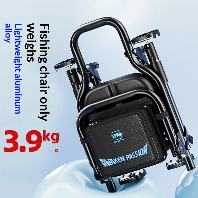 Chaise pêche pliante légère compacte réglable avec porte-canne tout-terrain