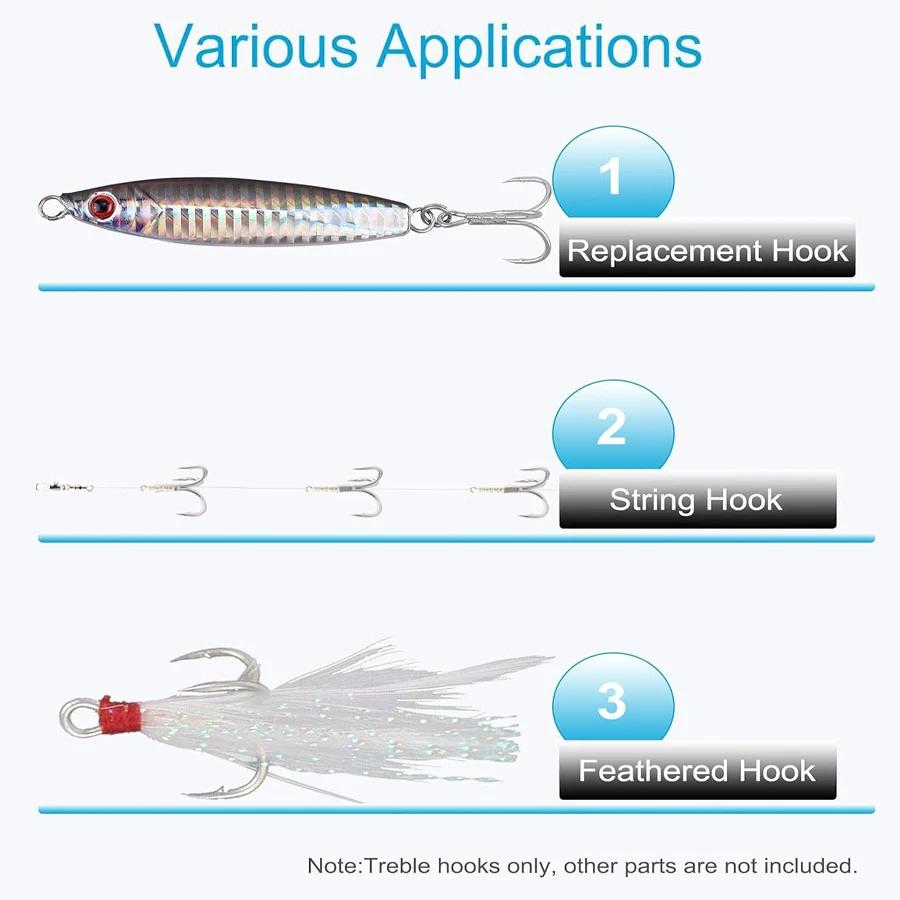 Hameçons triples 5X renforcés pour gros poissons - Truite, Saumon, Thon - Lot de 10 (Tailles