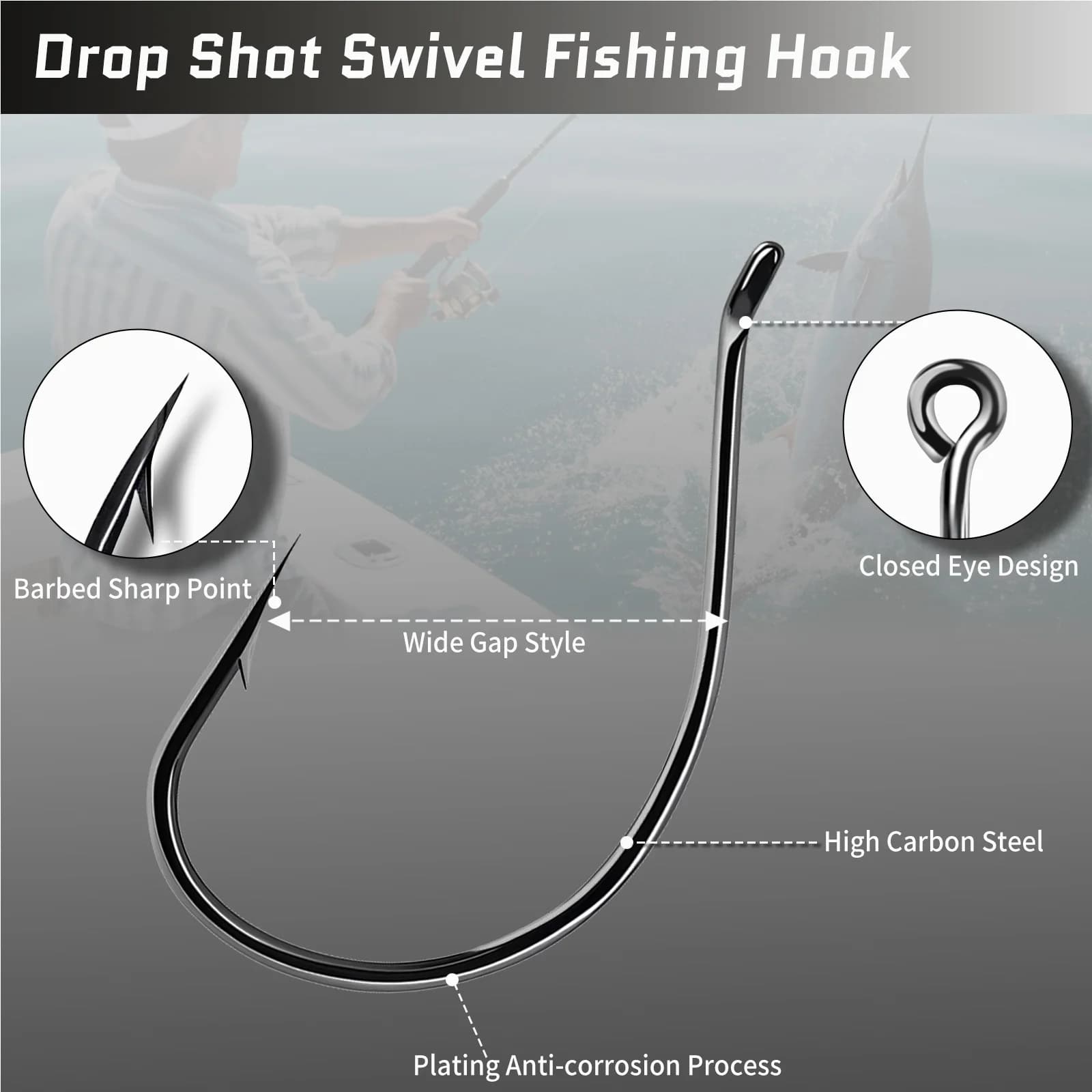 Hameçons drop shot 9KM 50-200 pièces nickel noir wacky rig pêche bass mer eau douce