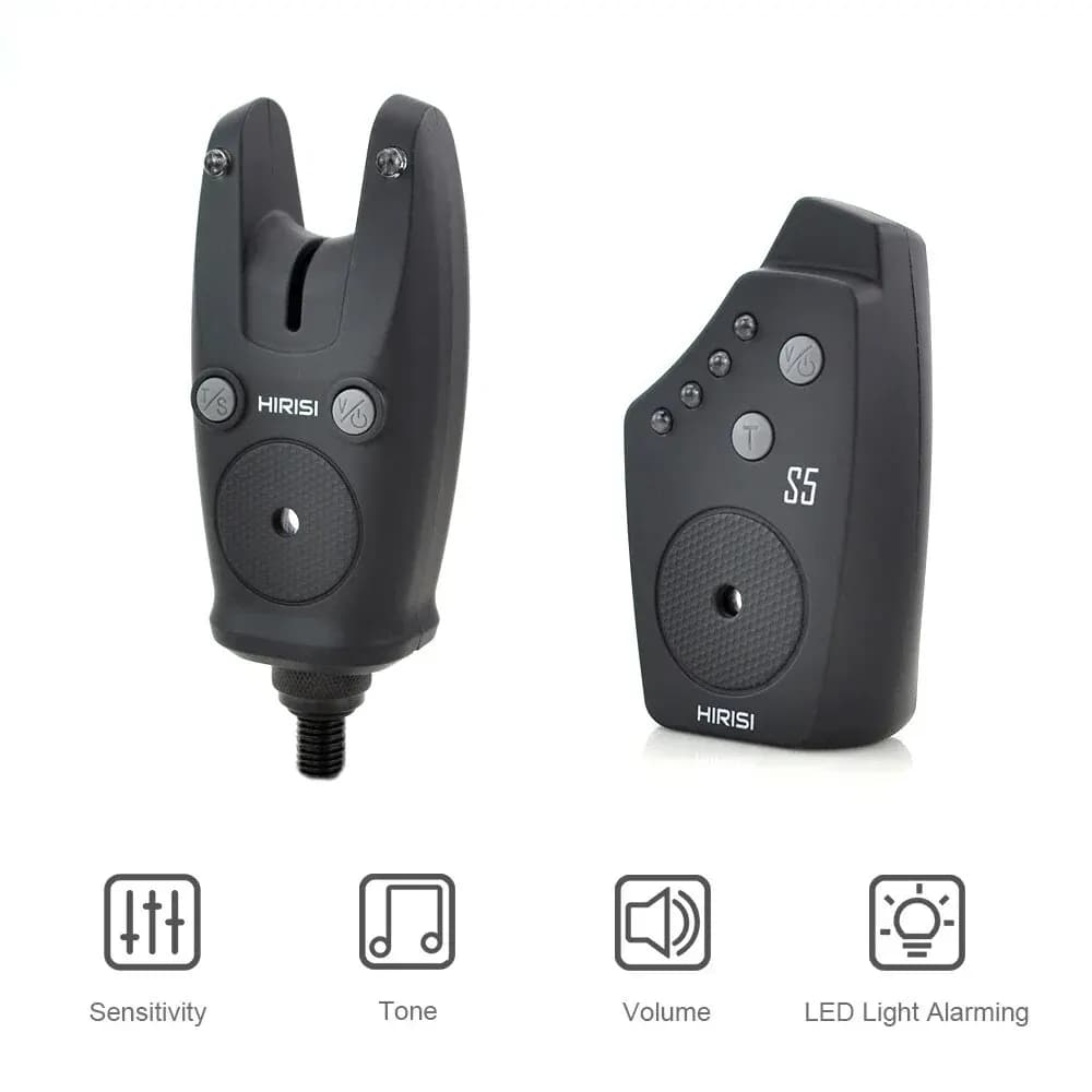 Hirisi S5 Kit d'Alarme de Touche Carpe Sans Fil Étanche - Détecteur de Prise Accessoires Pêche