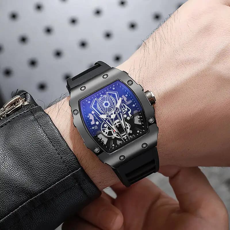 Montre homme grand cadran quartz avec bracelet silicone - Montre sport décontractée pour activités pêche