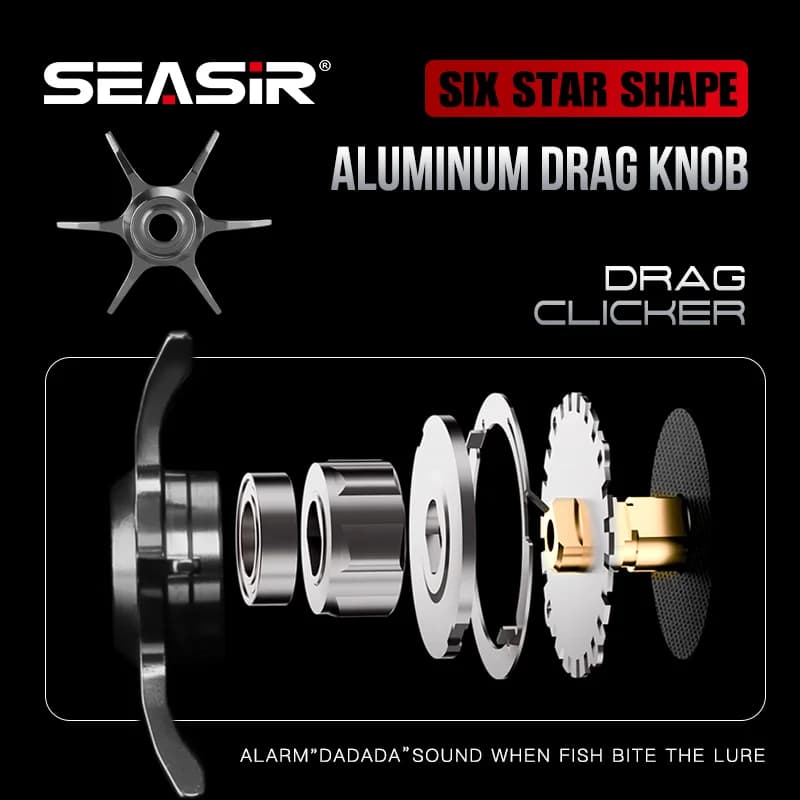 Moulinet baitcasting Seasir Salminus en aluminium, 2 bobines, ratio 8.0:1, frein 12kg pour pêche aux leurres lourds