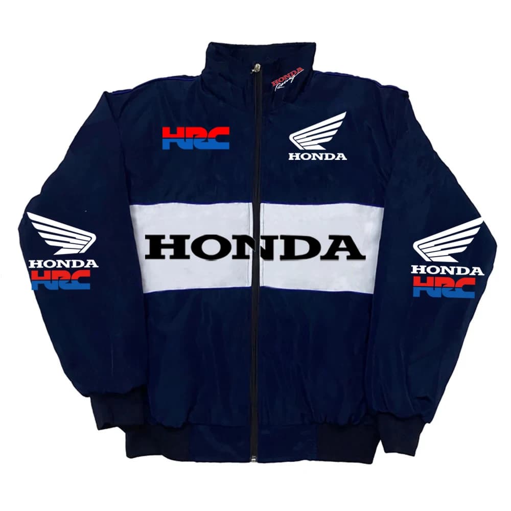 Veste course Honda vintage col montant - Bomber personnalisé imprimé dos coupe-vent