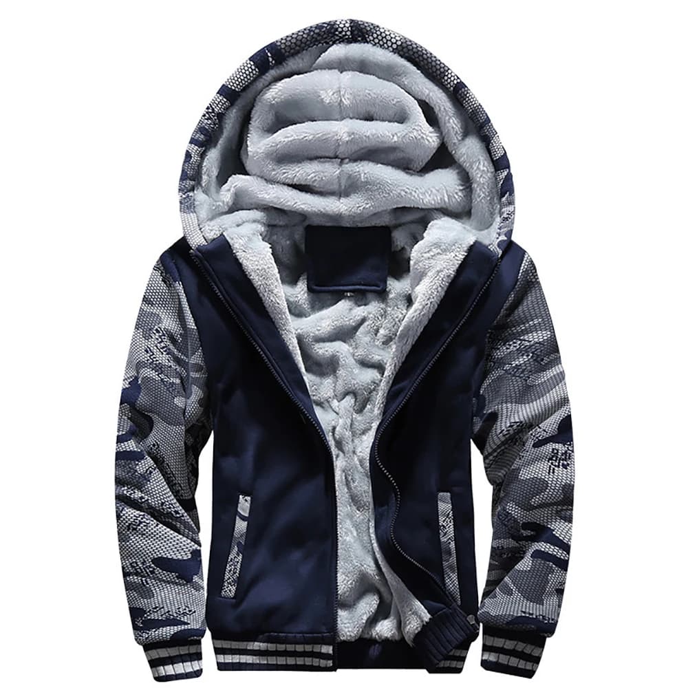 Veste camouflage homme épaisse polaire avec capuche pour pêche discrète hivernale