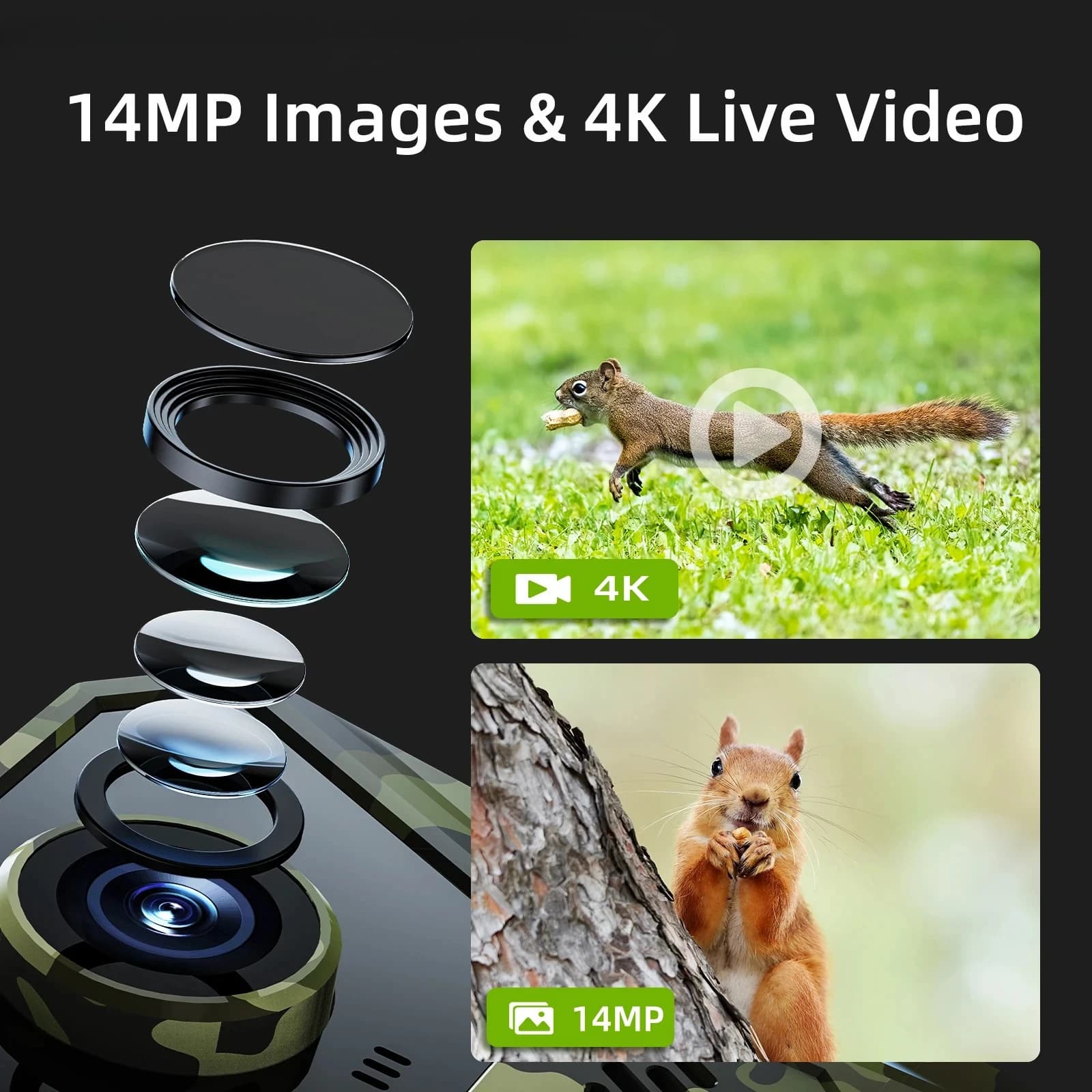 Caméra de chasse solaire 4G 14MP étanche détection mouvement PIR 20m vision nocturne 940nm surveillance faune