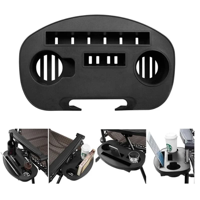Plateau pliant pour fauteuil relax avec porte-gobelet - Accessoire pêche camping plage détente