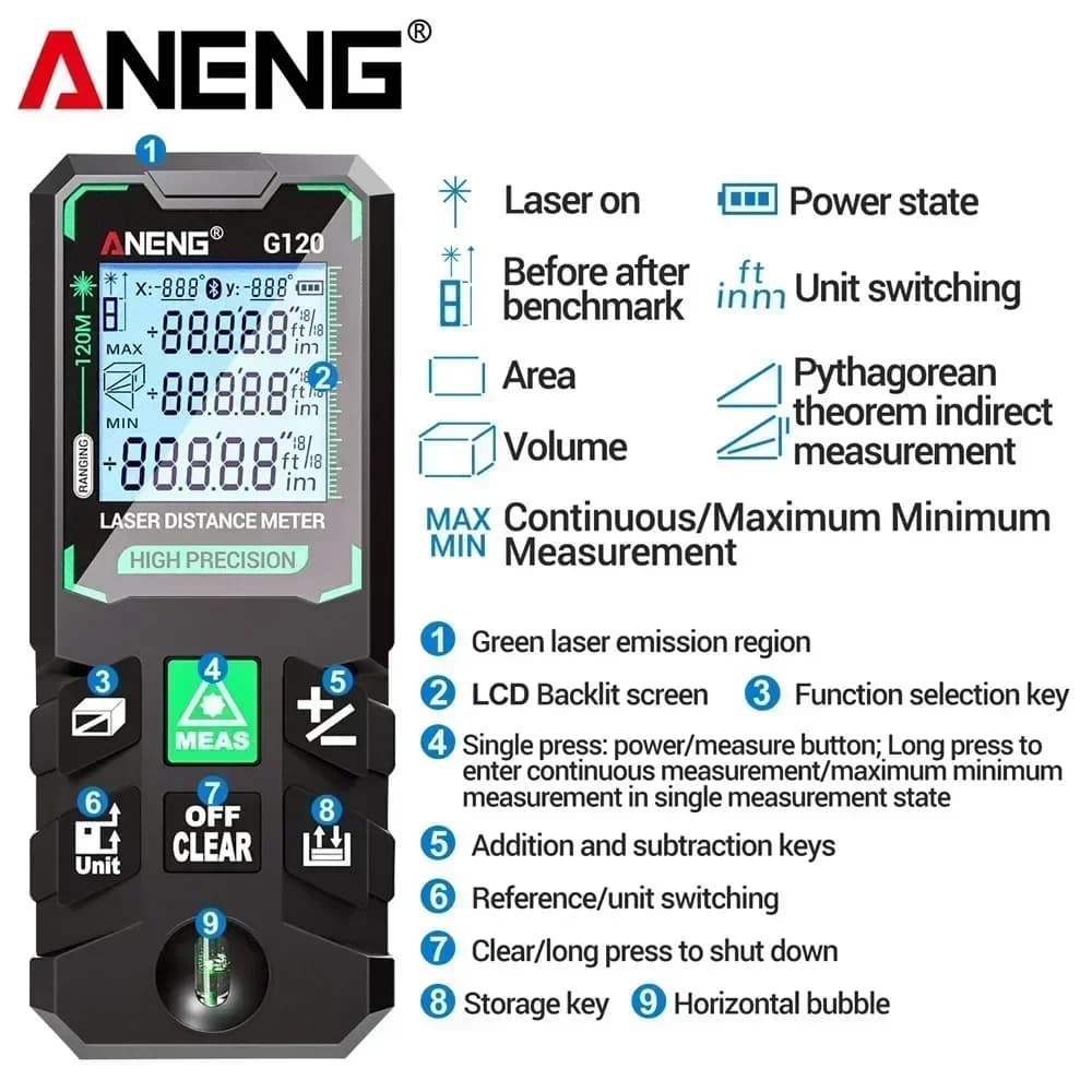 Télémètre laser ANENG 40M à 120M - Mesure électronique précise pour pêche sportive et technique