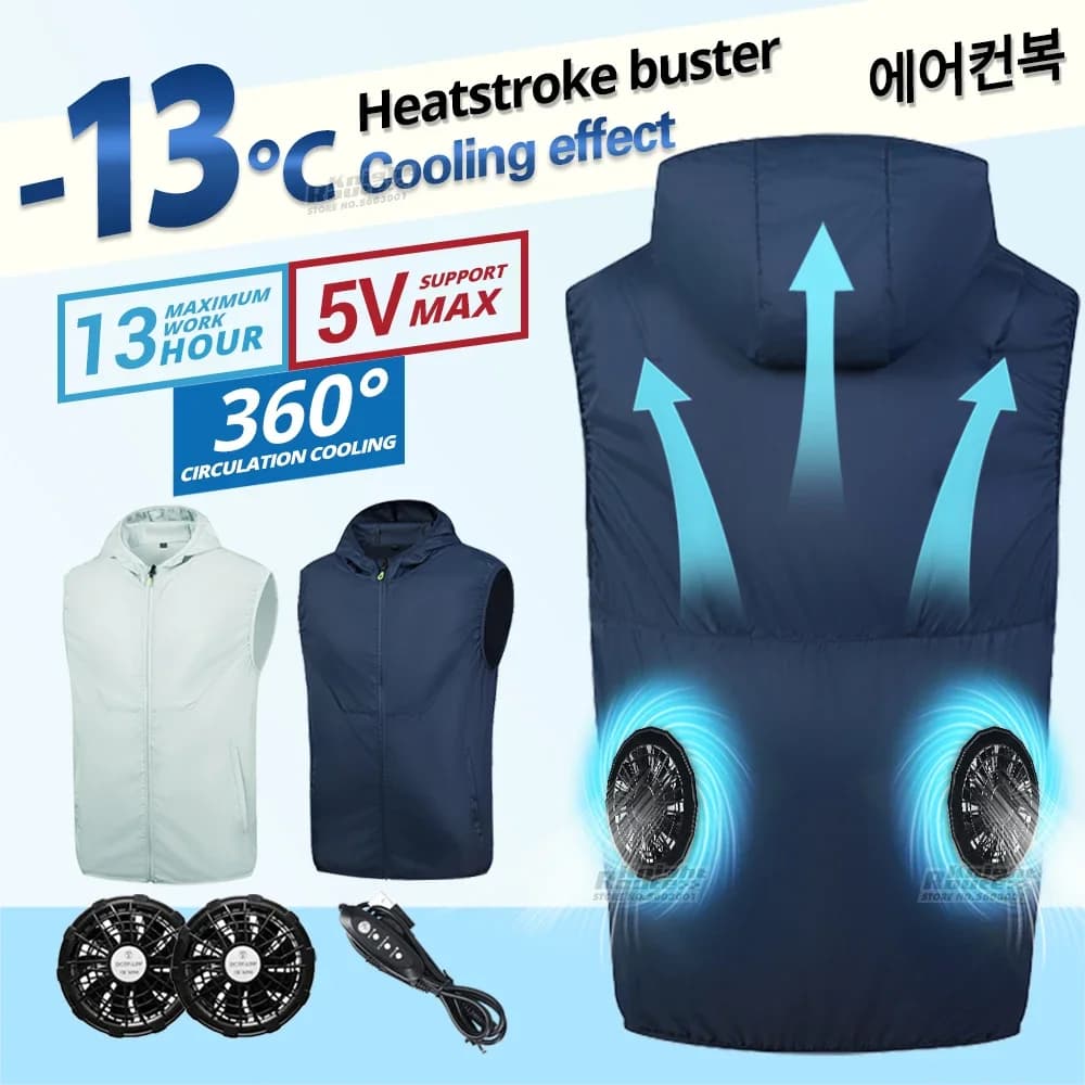 Veste rafraîchissante ventilée pour la pêche, randonnée et travail en forte chaleur, autonomie 13 heures