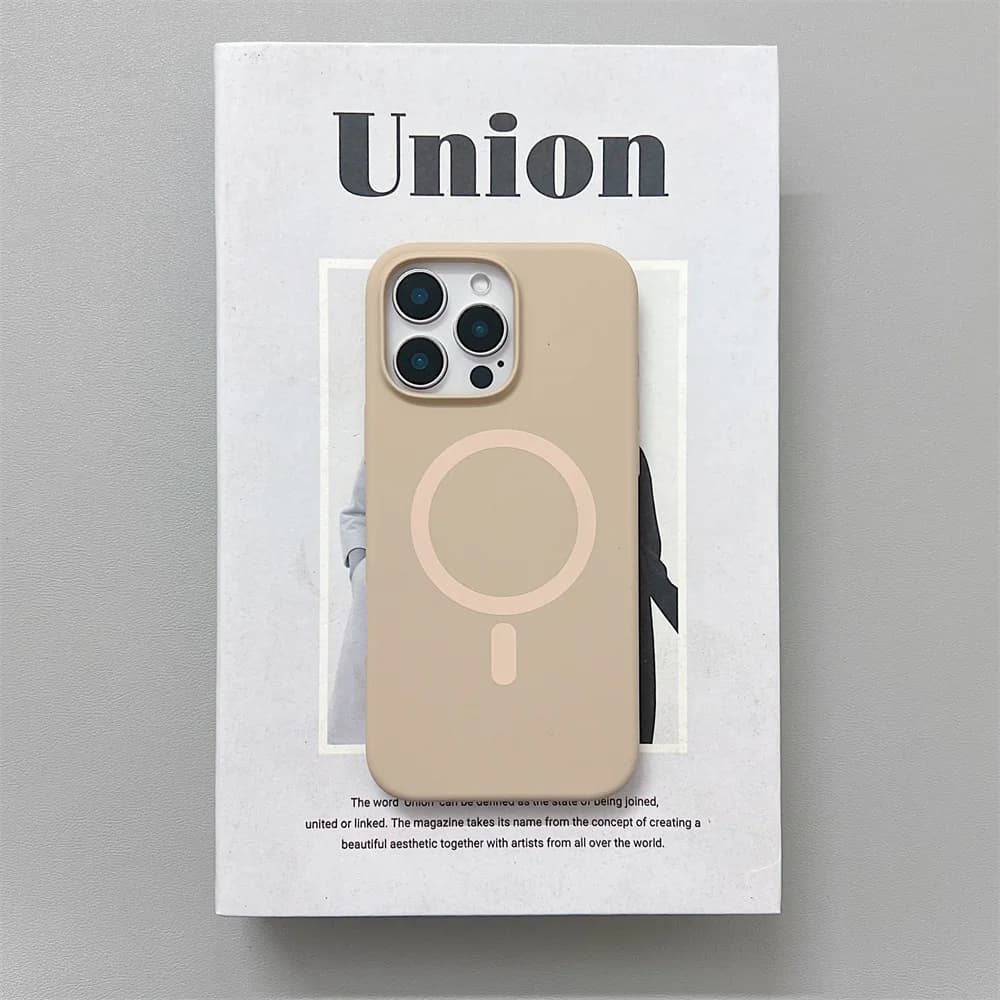 Coque silicone originale iPhone 16 15 14 13 12 Pro Max - Compatible MagSafe et charge sans fil magnétique