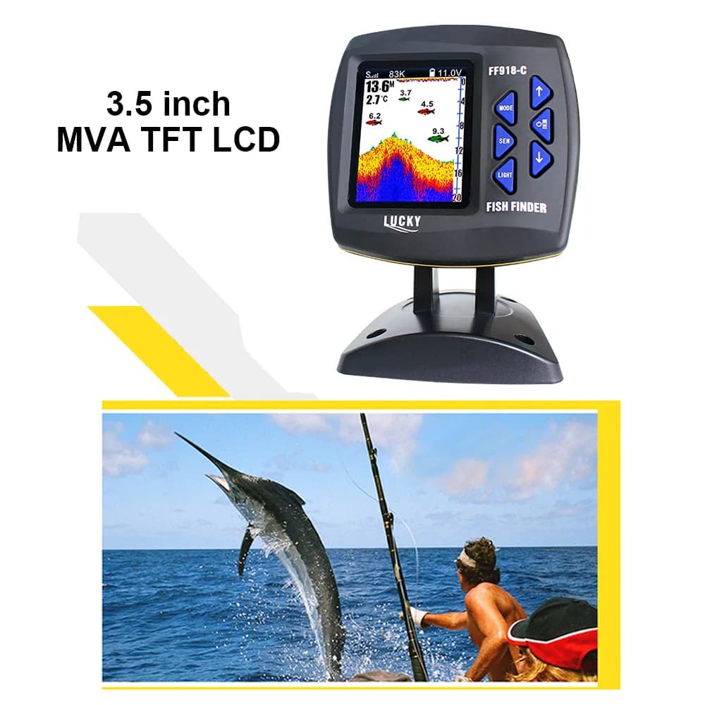 Sondeur de pêche LUCKY FF918-C100DS écran couleur 2024 - Double fréquence 328ft/100m filaire