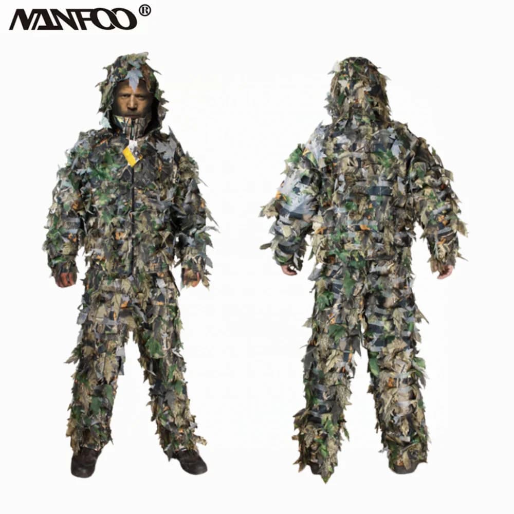 Combinaison Ghillie camouflage 3D feuilles - Tenue bionique respirante pour pêche et chasse