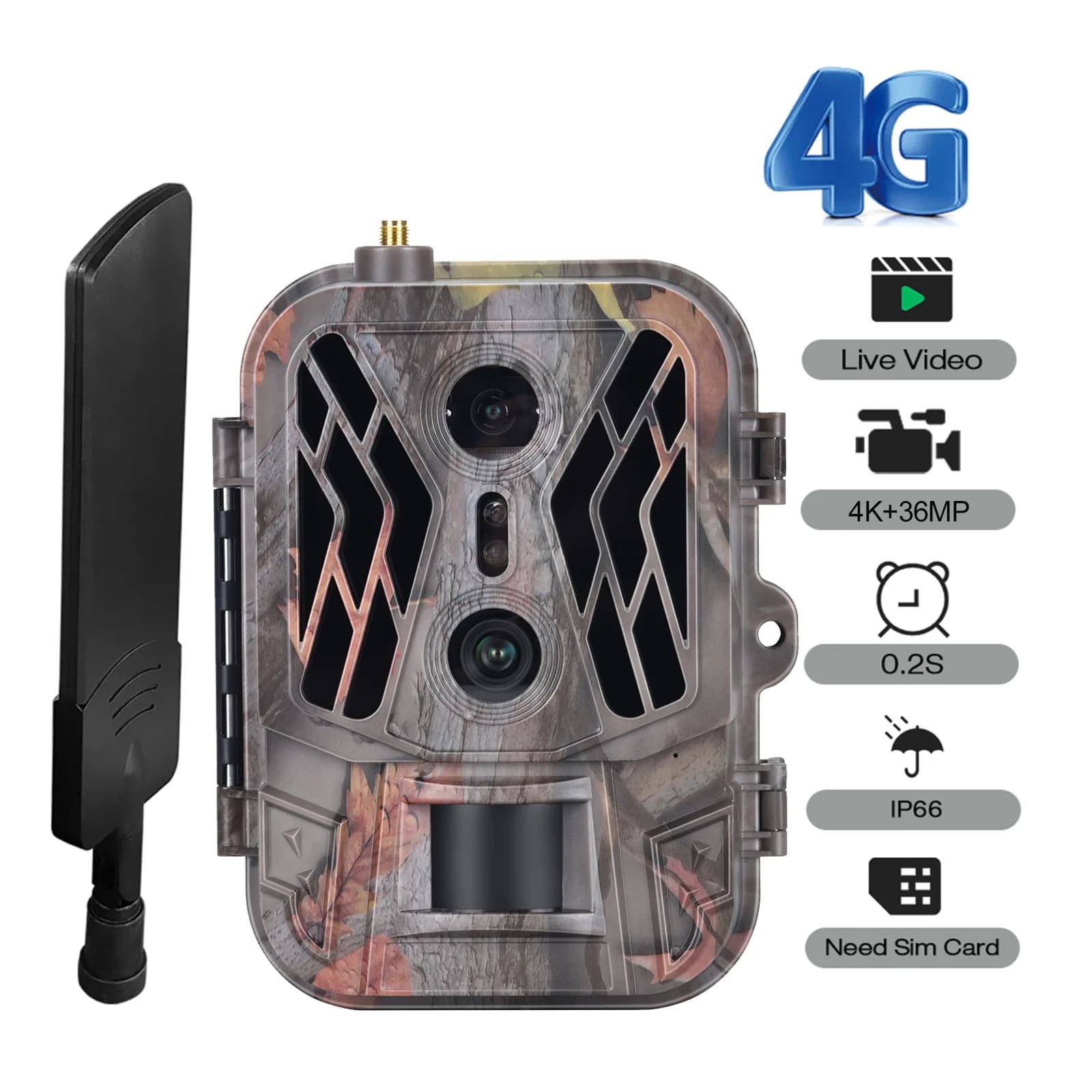 Caméra de chasse 4G sans batterie lithium avec double détection - Contrôle APP et service cloud inclus