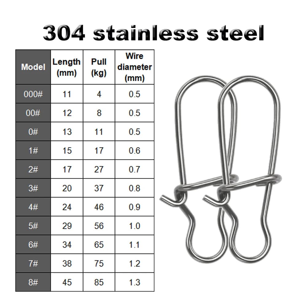 Mousquetons de pêche 50 pièces acier inoxydable clips verrous pour ligne accessoires outils
