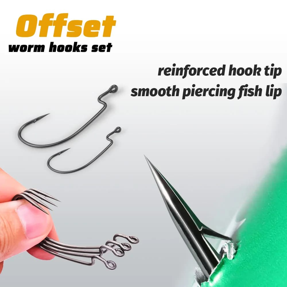 Hameçons offset large gap 20pcs acier carbone pour leurres souples bass - Texas Rig