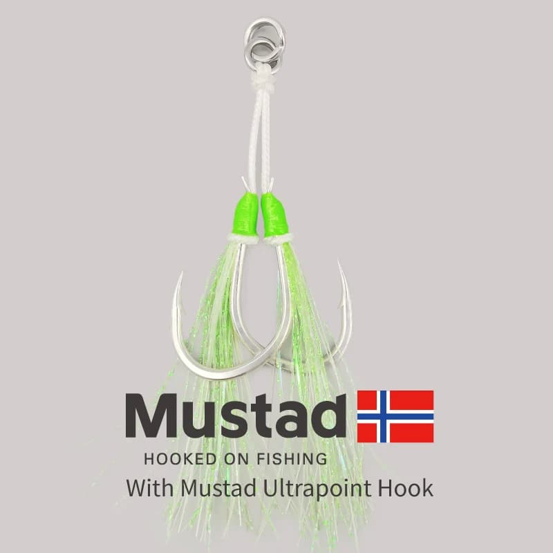 Hameçons Slow Jigging Twin Assist Mustad pour la pêche verticale du dorade et poissons de mer