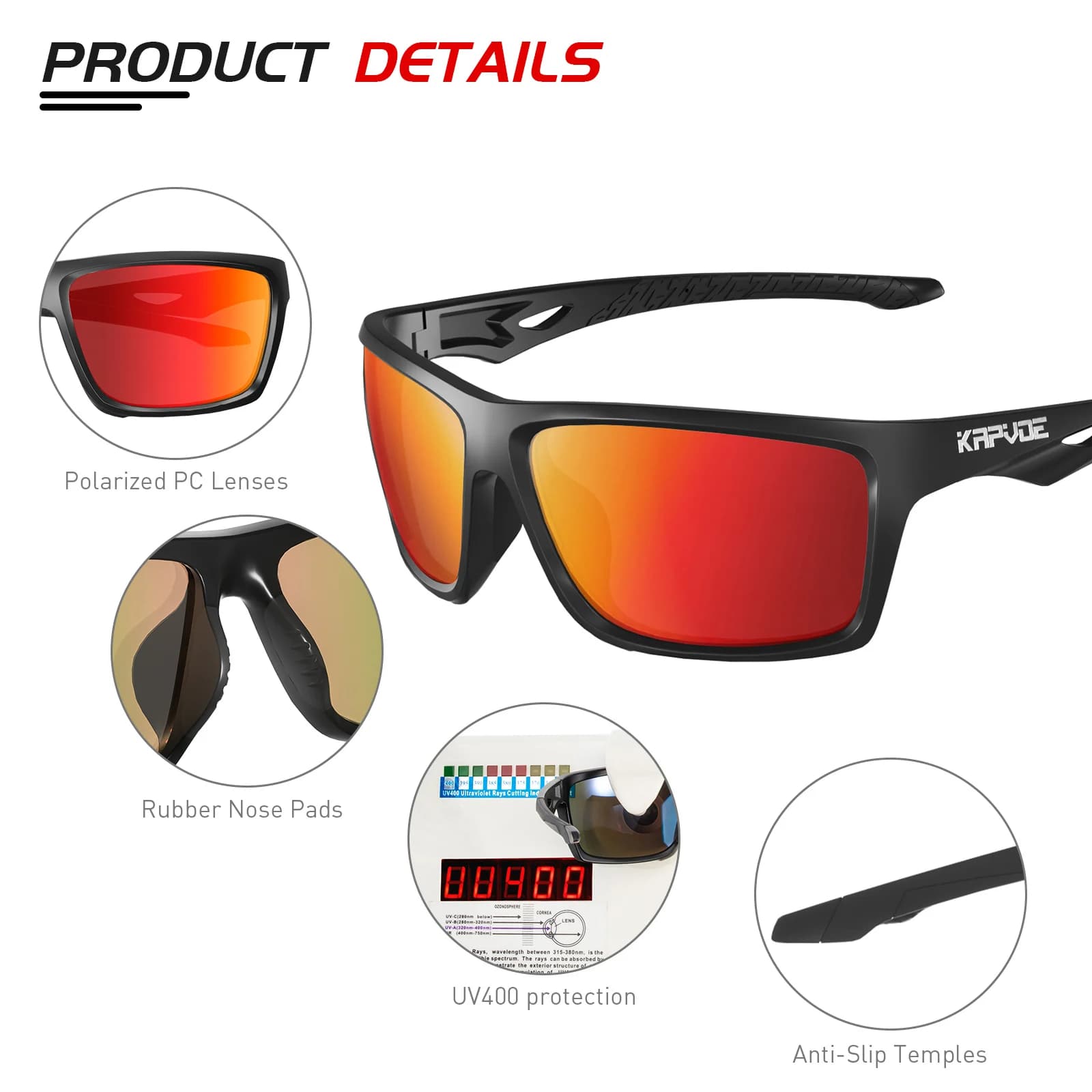 Lunettes de randonnée polarisées Kapvoe 2026 - Verres HD PC UV400 pour pêche et outdoor