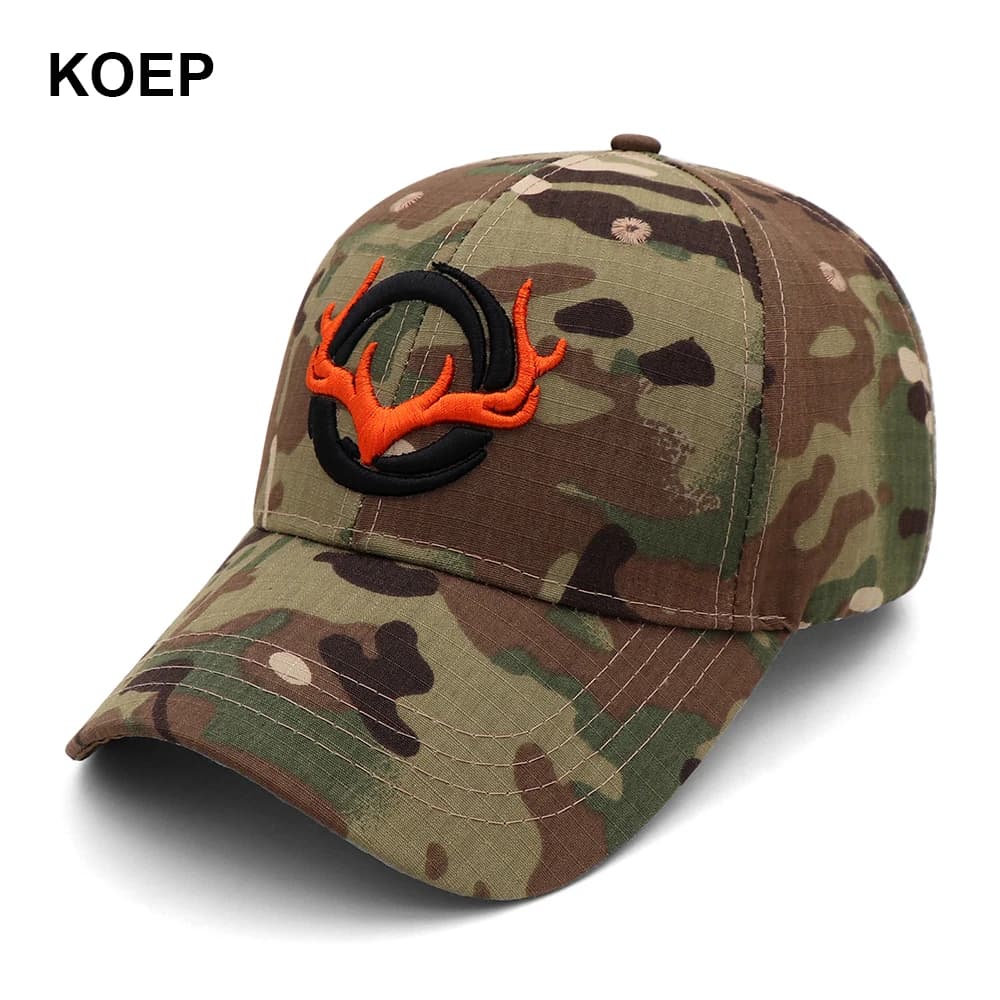 Casquette camouflage 3D tête de cerf KOEP - Chapeau pêche chasse jungle pour hommes outdoor