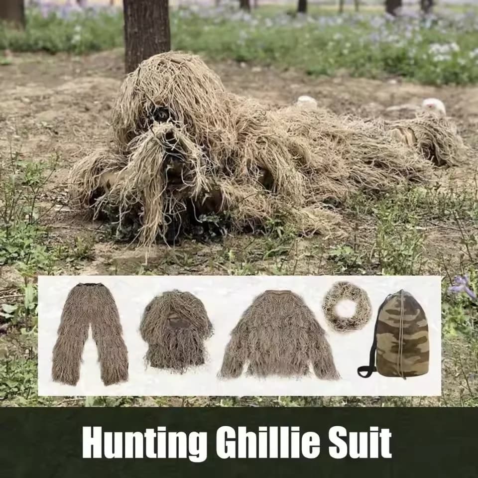 Ensemble 5 pièces camouflage herbe fanée ghillie veste pantalon chasse pêche complet
