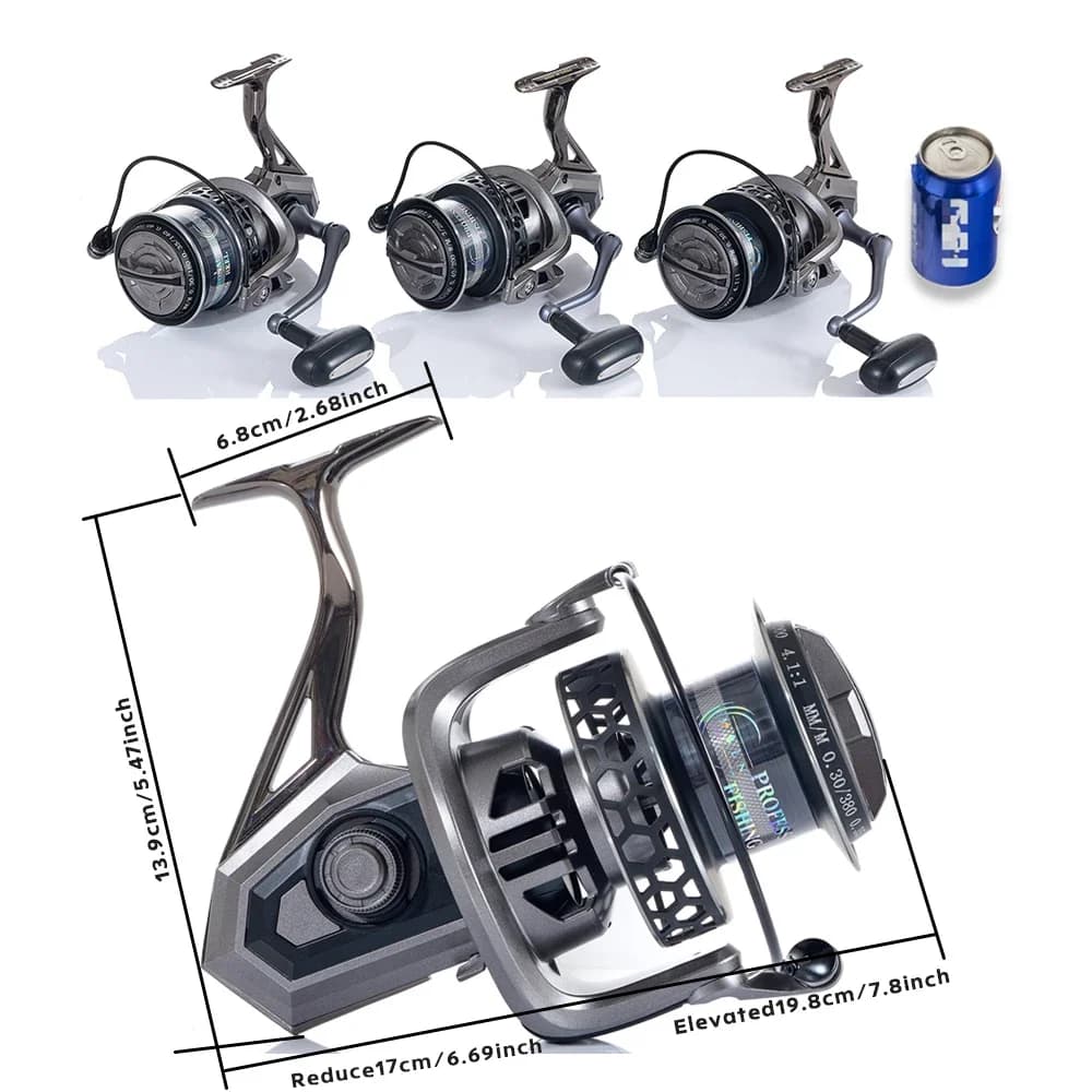 Moulinet spinning mer MBLN 8000-12000 frein 30kg pour pêche en bateau avec corps alliage