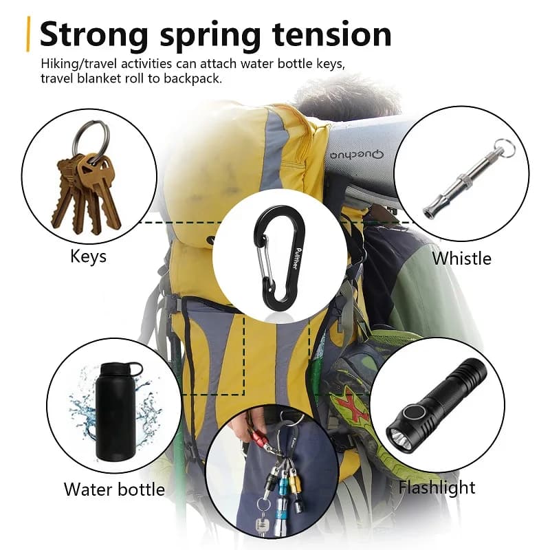 Mousqueton aluminium 5cm Pullther Fishing Multi Tool 10Pcs pour équipement pêche et camping extérieur
