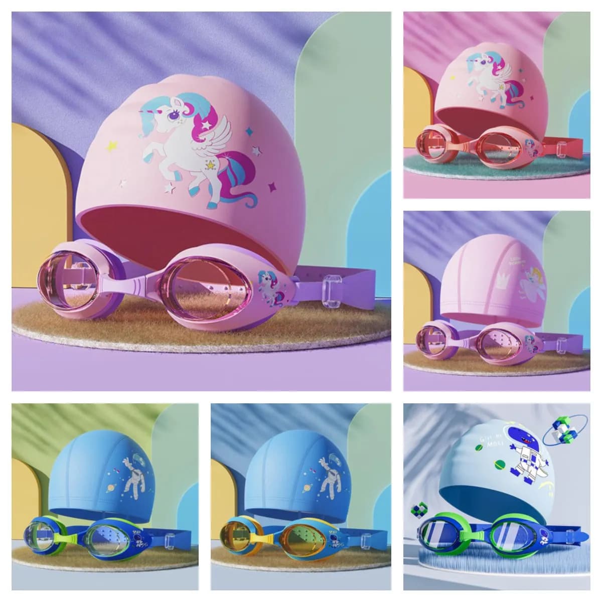 Lunettes de natation petit cadre cartoon HD étanches anti-buée avec bonnet silicone - Équipement pro