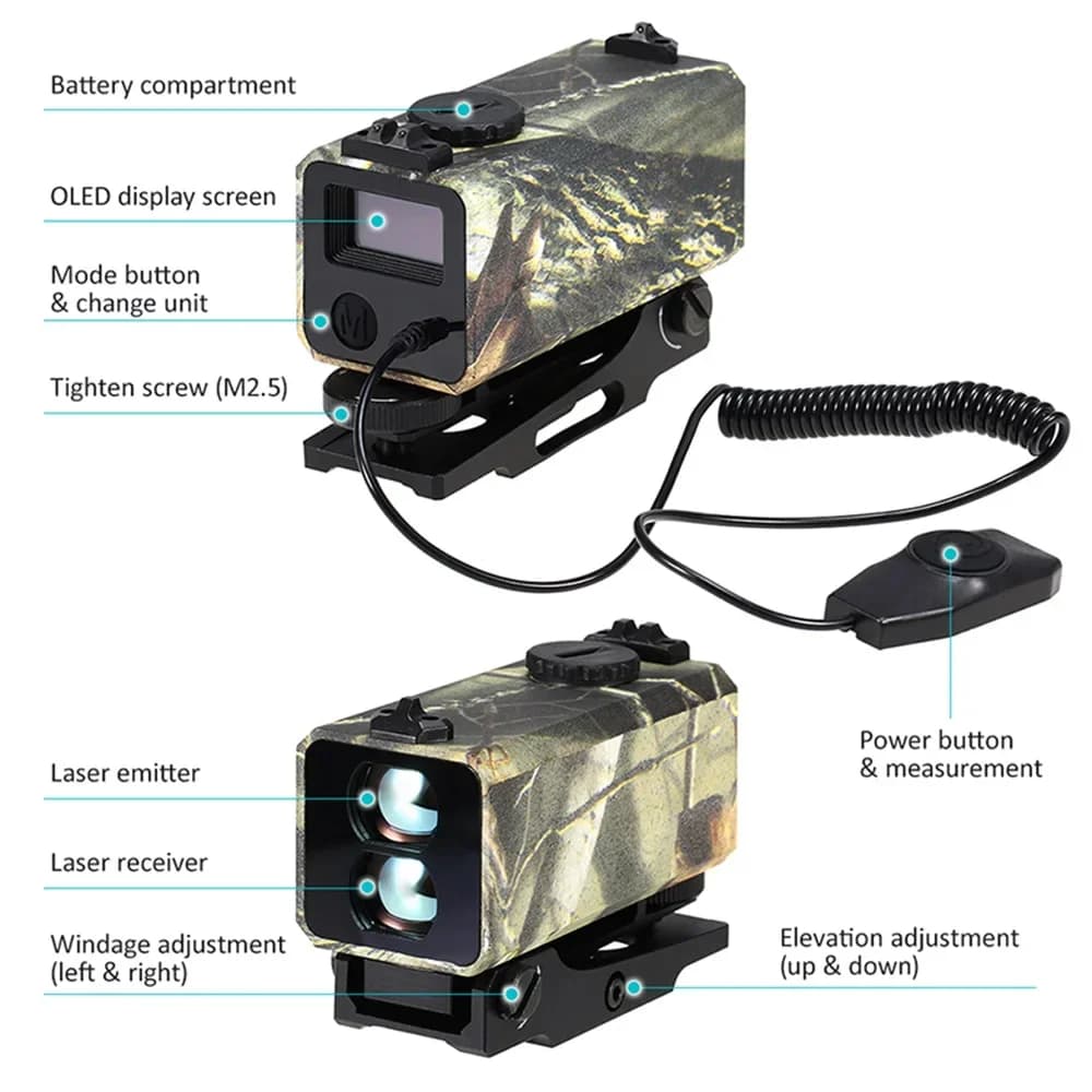 Télémètre laser mini métal professionnel 2-en-1 pour chasse et pêche - Mesure 1200m avec vitesse