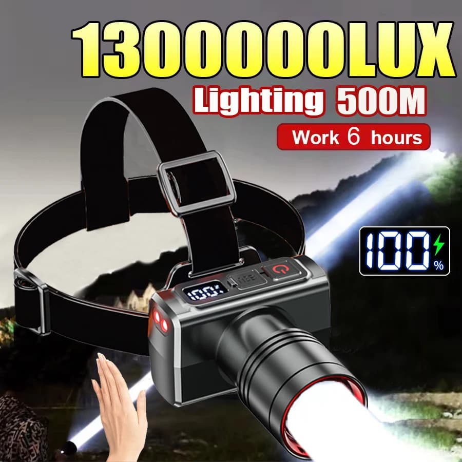Lampe frontale super lumineuse avec capteur mouvement - Rechargeable étanche flash pour pêche signalisation