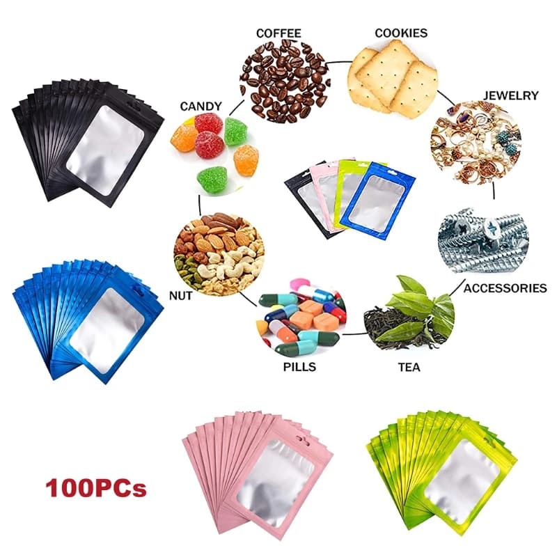 Sachets mylar épais conservation appâts pêche 100 pièces refermables étanches anti-odeurs
