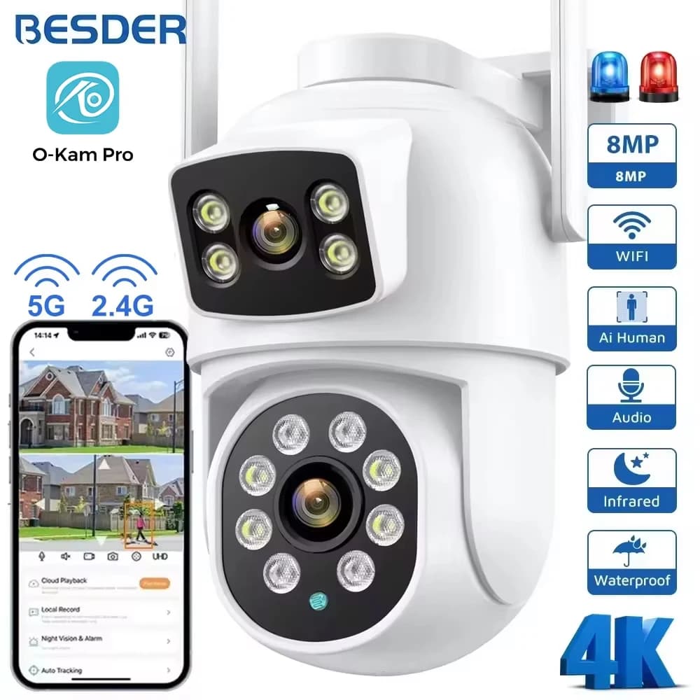 Caméra sécurité extérieure 4K PTZ wifi détection humaine double objectif - Besder pour surveillance quai
