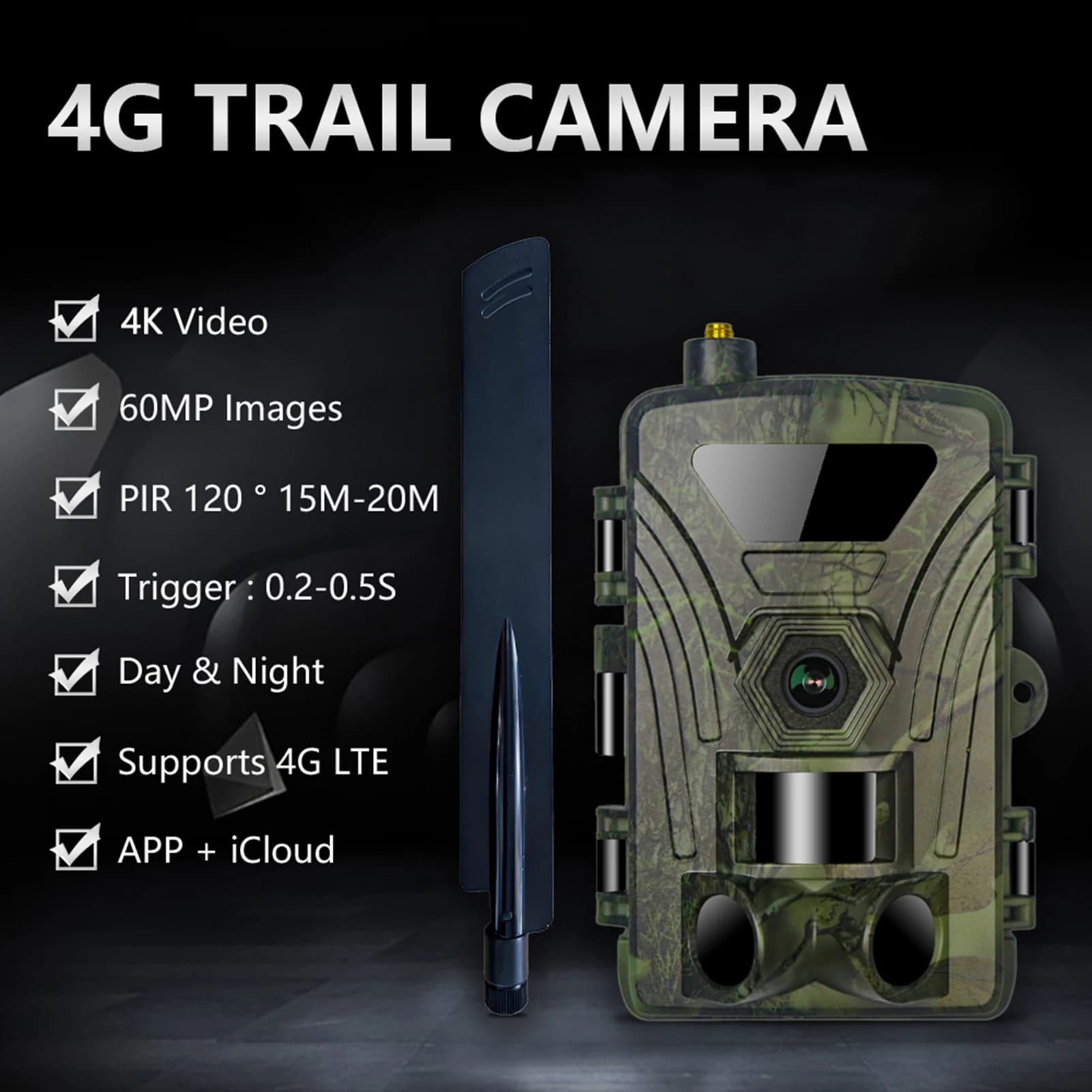 Caméra de chasse 4G 8K 60MP - Détection PIR 120° ultra-rapide pour observation faune sauvage