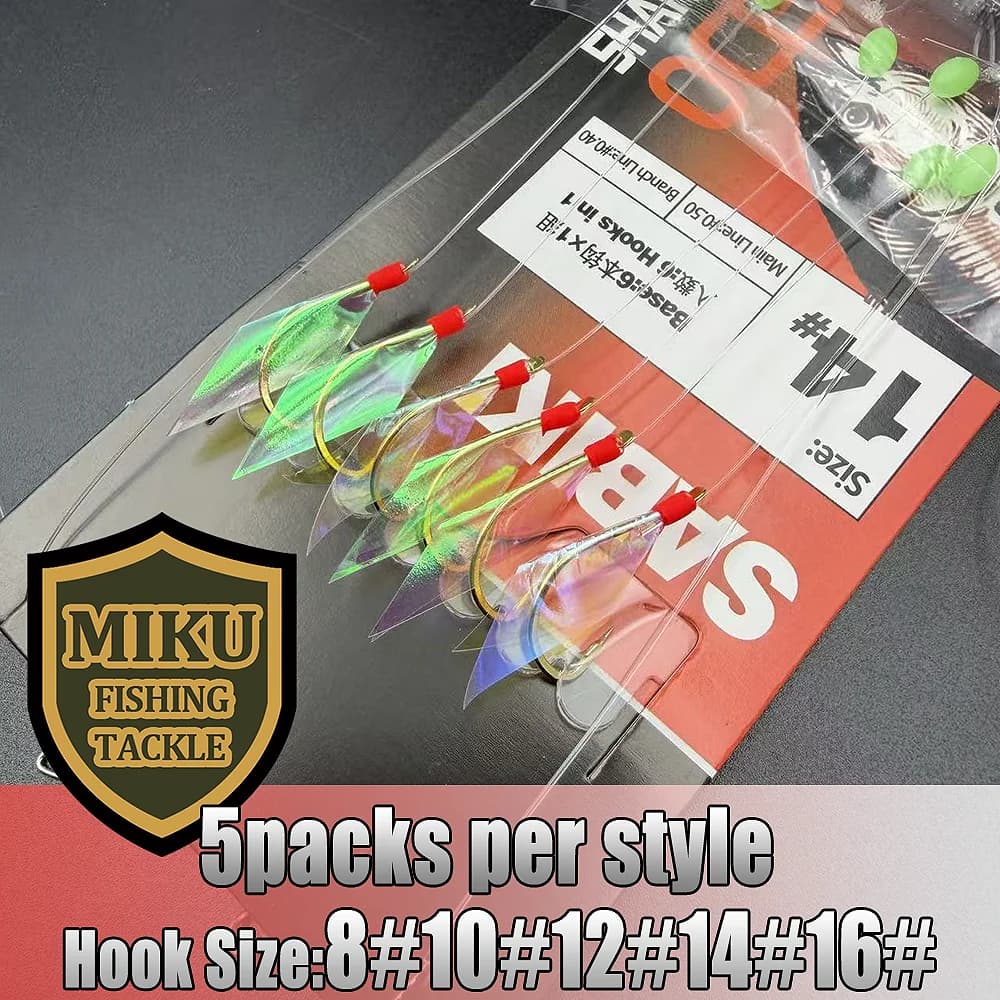 5 Pack Vibrant Sabiki Rig - Appâts lumineux colorés pour pêche au maquereau efficace en mer