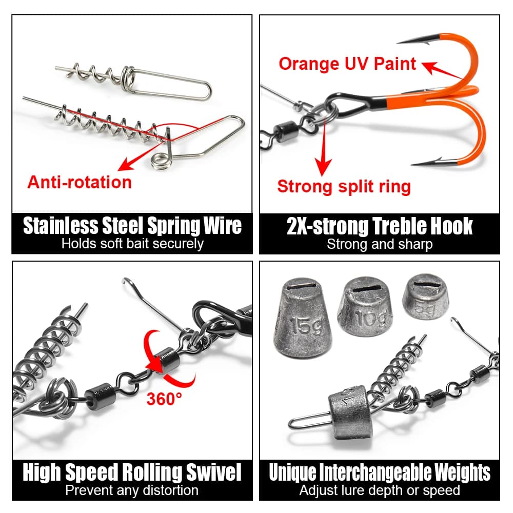 Rig Spinpoler Flame Stinger avec hameçons UV et swivels - Leurres pour brochet, bar, truite - Poids 5g à 20g