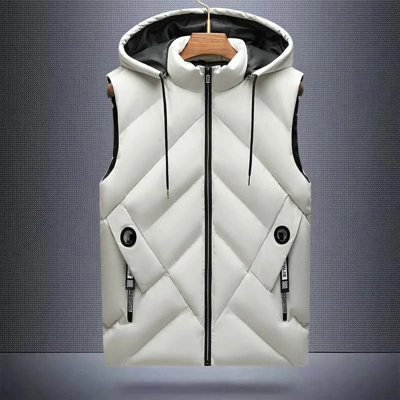 Veste hiver sans manches homme imperméable avec capuche amovible et col montant - Doudoune légère pêche