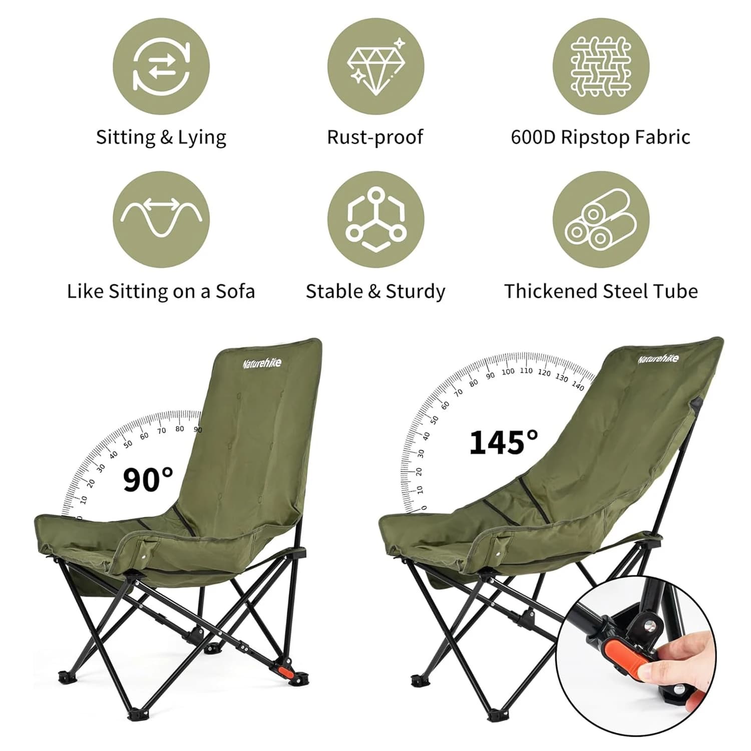 Chaise lune haut dossier Naturehike réglable pliante pêche rassemblement portable siège loisir pique-nique